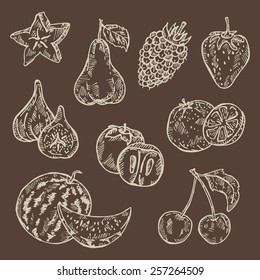 Collection of fruit, hand drawn.