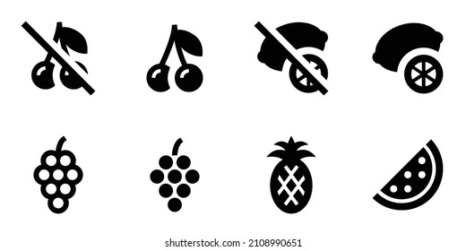 Collection of Fruit icons. Black flat icon set isolated on white Background