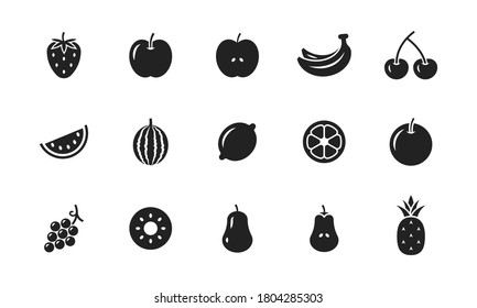 Collection of fruit icons. Black food vector symbols.