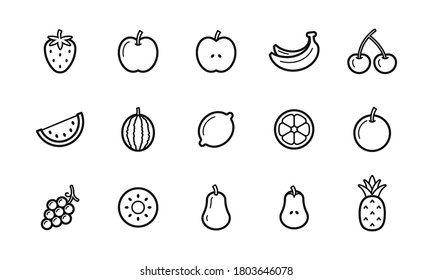 Collection of fruit icons. Grey outlined food vector symbols.