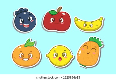collection of fruit illustrations in kawaii style