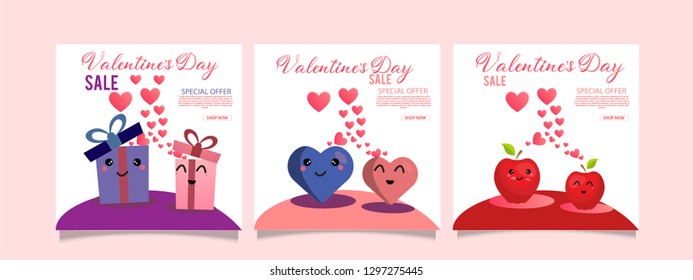 Collection of fruit men and women, white colored Valentine's day card, sale and other flyer templates with lettering. Typography poster, card, label, banner design set. Vector illustration EPS10