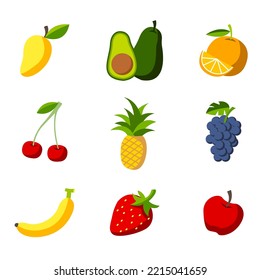 collection of fruit on cartoon version,vector illustration