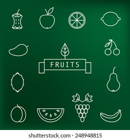 Collection of fruit outline icons. Vector linear illustration.  