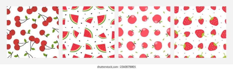 Collection fruit seamless pattern vector design, cherry, watermelon, apple, strawberry, design can be for t-shirts, wrapping paper, printing needs