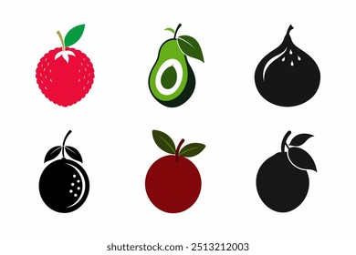Collection of Fruit Silhouettes Vector Icons on White Background" is a set of stylized, high-quality vector graphics featuring various fruit silhouettes. 
