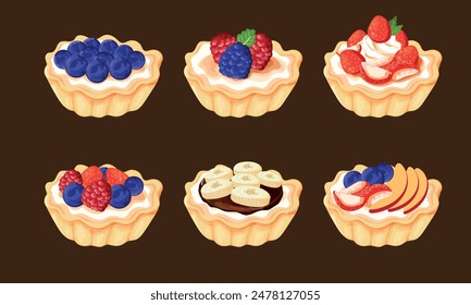 Collection of Fruit Tart Pastry Vector Illustration