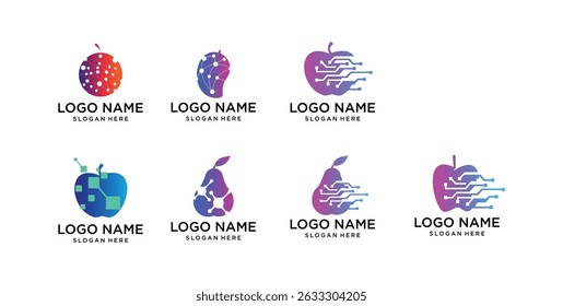 colección, logotipos de Vector de frutas con concepto de tecnología colorida