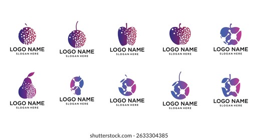 collection, fruit vector logos with colorful technology concept