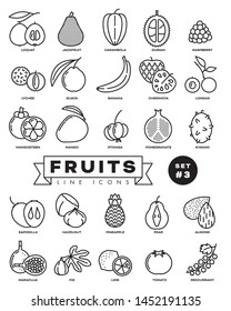 Collection of fruit vector outline icons. Illustration of healthy food from all over the world. Set 3 of 3.