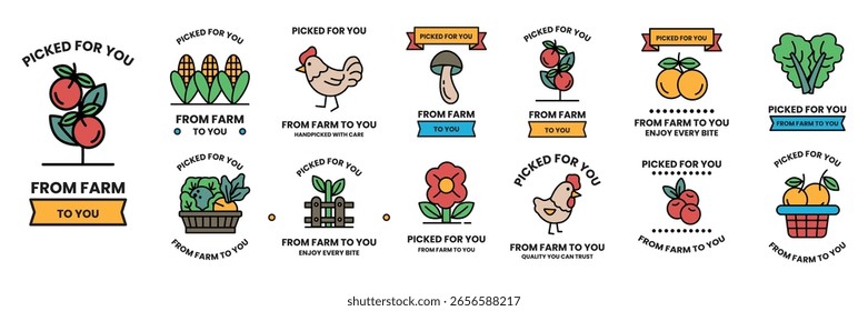 Uma coleção de emblemas de frutas e vegetais