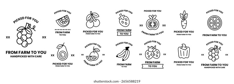 Uma coleção de emblemas de frutas e vegetais