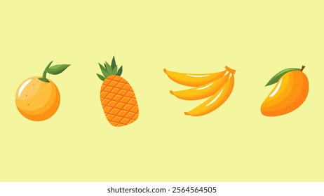 A collection of fruit with a yellow background	