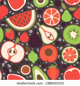 A collection of fruits and berries isolated on a background. Colorful flat vector illustration.