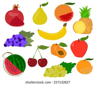 Collection of fruits flat design. Set fruit isolated icons