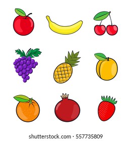 Collection fruits icons in flat style. Colorful summer fruit, vector illustration on the theme of healthy food, organic food for your Projects summary.