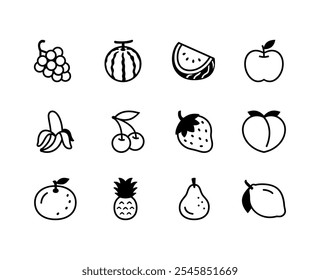 Coleção de ícones de frutas na ilustração do vetor da silhueta