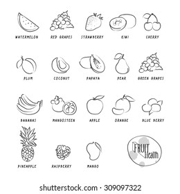 Collection Fruits icons vector design