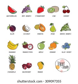 Collection Fruits icons vector design