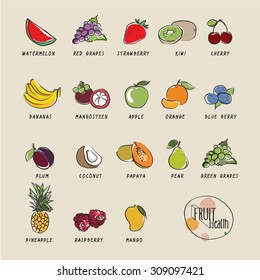 Collection Fruits icons vector design