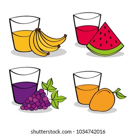 collection fruits and juices grapes watermelon bananas and mango