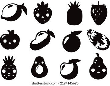 Colección de la forma Frutos icono de la forma de Frutas aislado plano vector Siluetas