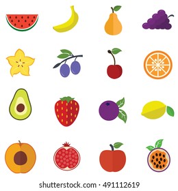 Collection of Fruits vector illustration icons flat design