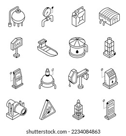 Collection of Fuel Industry Isometric Line Icons 

