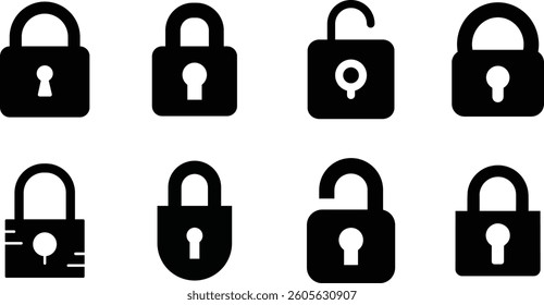 Collection of Full Black Lock Icon Vector Illustration.