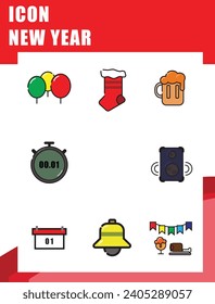 A collection of full color New Year icons, for editing needs with EPS files