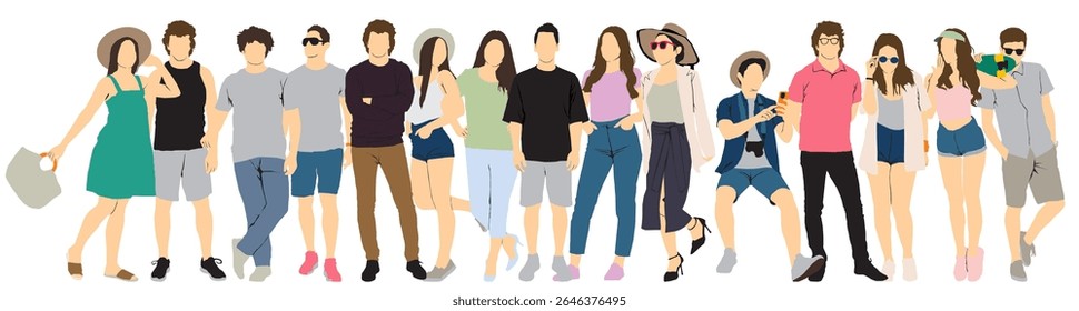 collection of full isolated people in different summer attire outfit fashion