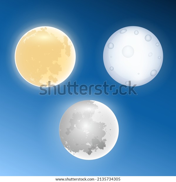 Collection of full moon vector illustration\
isolated on night background. Set of moon cartoon vector\
illustration. Full moon design vector\
illustration