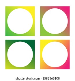 Collection of fun bright summer frames for social media template, photo, banner, card, website element. Vector square gradient borders with round place for picture