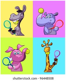 collection of fun cartoon tennis playing animals