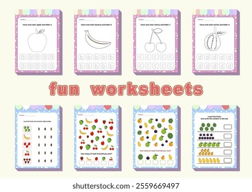 A collection of fun and easy worksheets for preschoolers, and kindergarteners. They can learn tracing, coloring, counting and more