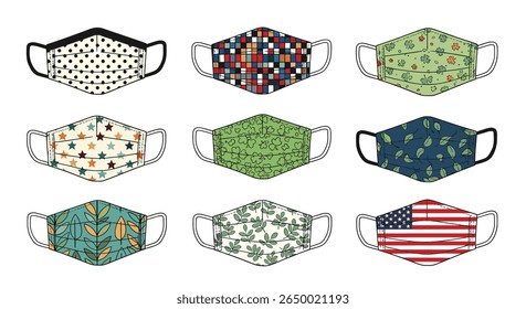Collection of fun and festive face masks featuring unique patterns and designs for everyday wear