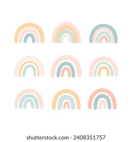 A collection of fun rainbow icons in pastel colors on a light background