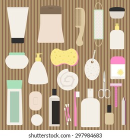 Collection of funds for body care in flat style.