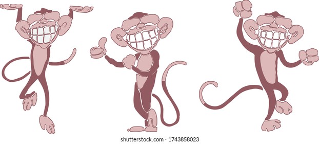 Collection of funky, dancing monkey. Vector illustration.