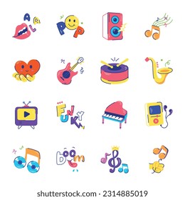 Collection of Funky Entertainment Flat Stickers 

