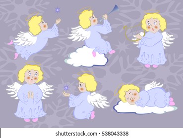 Collection of funny angels for Christmas. EPS10 vector illustration