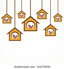 Collection of funny birds in feeders - vector illustration