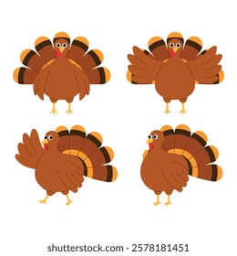 collection of funny brown turkey character for thanksgiving illustration