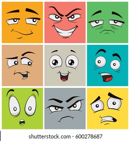 Collection of funny cartoon facial expressions, emoticons