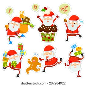 collection of funny cartoon Santa Clauses in different poses