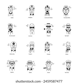 Collection of Funny Characters Doodle Icons 

