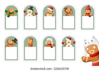 Collection Of Funny Christmas Cookies Label Stickers With Name Tag