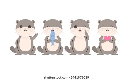 a collection of funny, cute and adorable otter illustrations. Otter character with various poses and expressions. clip art and stickers. animal or beaver. flat style illustration concept design