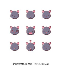 Collection of funny cute cat emoticon characters in different emotions. Illustration