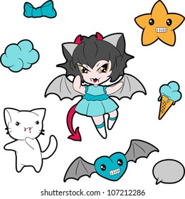 Collection of funny and cute happy kawaii characters.